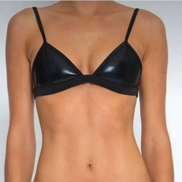 triangl swimwear Swim Triangl Black Leather Bikini Top S